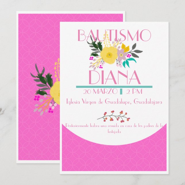 Spanish Invitation, Bautizo Invitación niña Invitation (Front/Back)