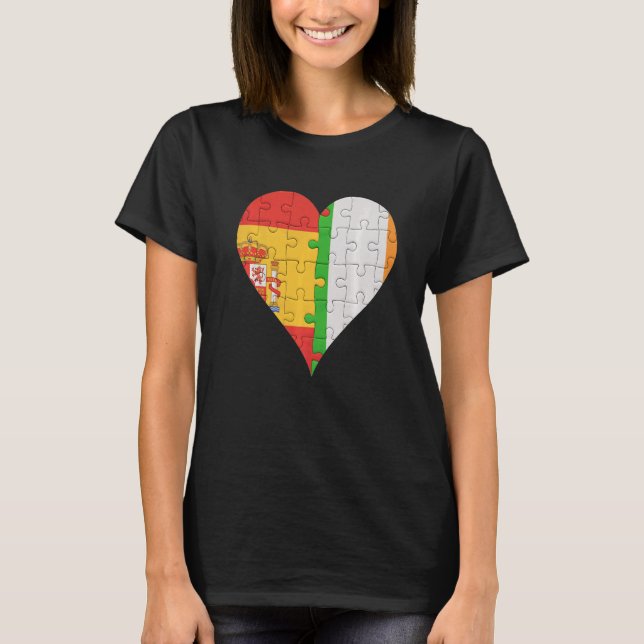 Spanish Irish Flag Heart   T-Shirt (Front)
