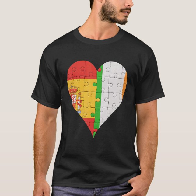 Spanish Irish Flag Heart T-Shirt (Front)