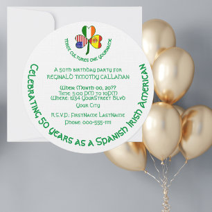 Spanish Irish USA Flag Shamrock Personalized Round Invitation