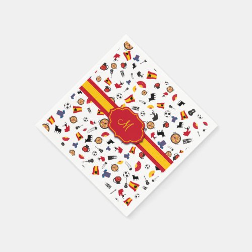 Spanish items with flag to add your monogram paper napkins