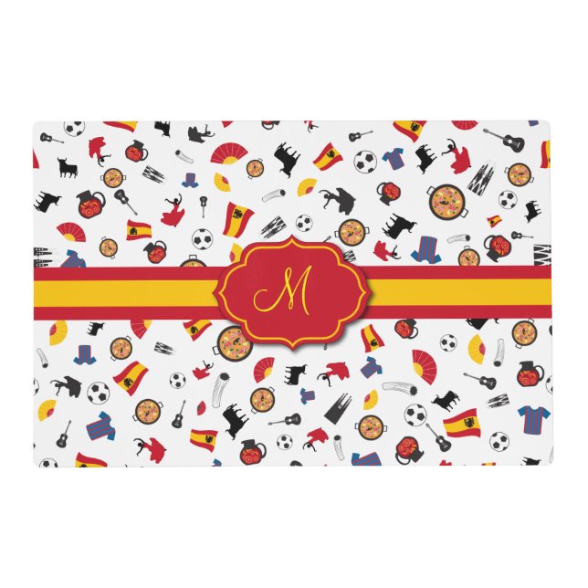 Spanish items with flag to add your monogram placemat (Front)
