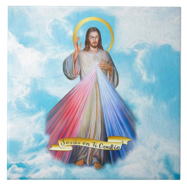 Spanish Jesus Divina Misericordia Cielo Azul   Ceramic Tile (Front)