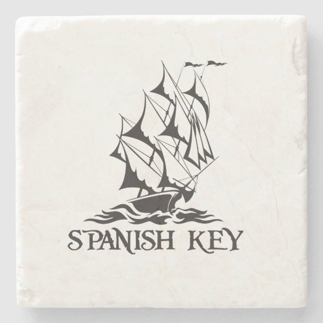 Spanish Key Marble Coasters - Black Logo (Front)