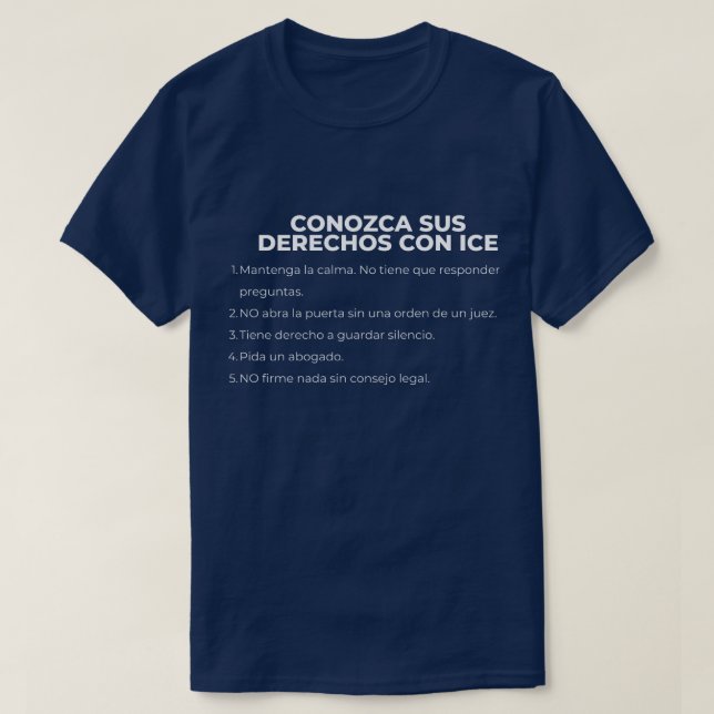 Spanish Know Your Rights With ICE T-Shirt (Design Front)