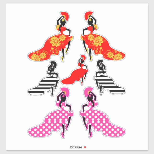 Spanish Lady Flamenco Dancers Silhouette Art Sticker (Sheet)