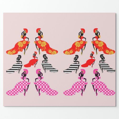 Spanish Lady Flamenco Dancers Silhouette Art Wrapping Paper
