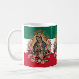 Spanish Lady of Guadalupe Mexican Flag Religious Coffee Mug