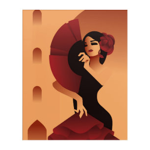 Spanish Lady with fan and rose in hair Acrylic Print