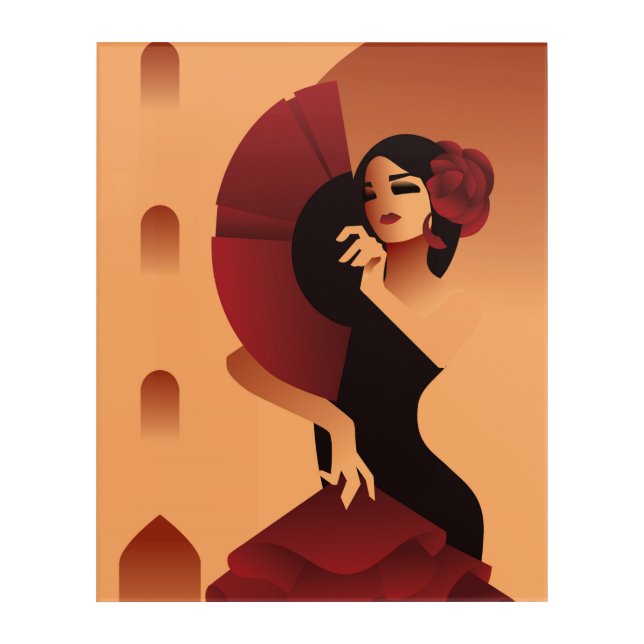 Spanish Lady with fan and rose in hair Acrylic Print (Front)