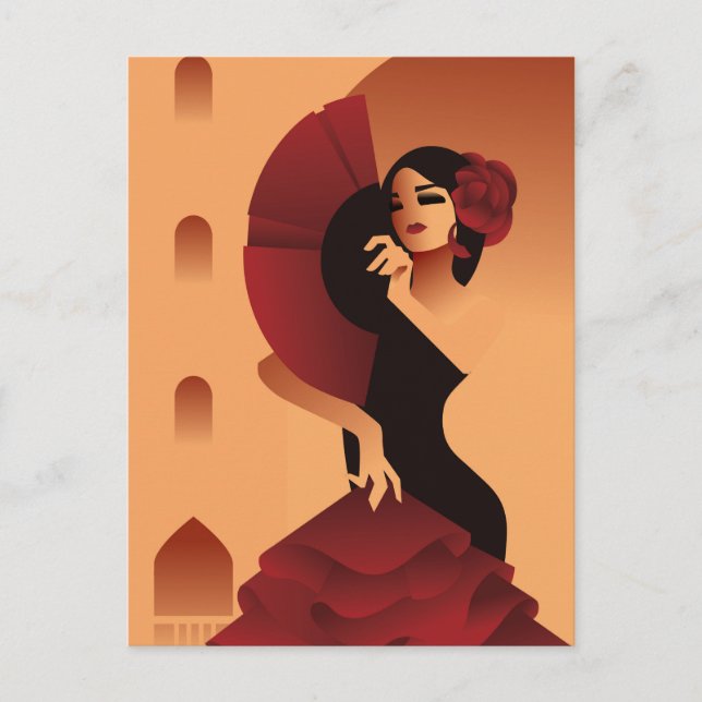 Spanish Lady with fan and rose in hair Postcard (Front)