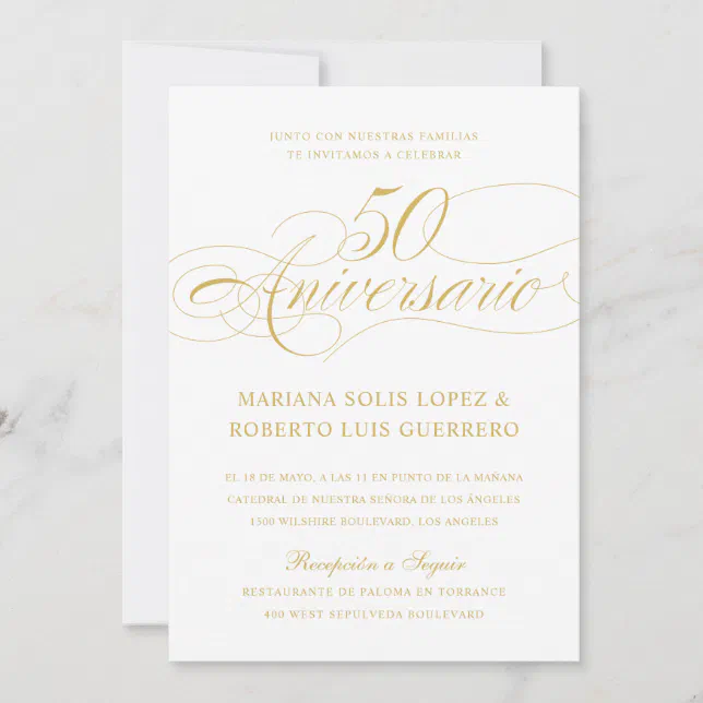 Spanish Language 50 Aniversario de Bodas Gold Invitation | Zazzle