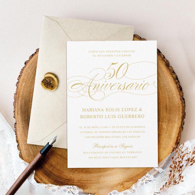 Spanish Language 50 Aniversario de Bodas Gold Invitation (Creator Uploaded)