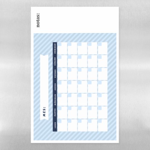 Spanish Language Calendar Magnetic Dry Erase Sheet