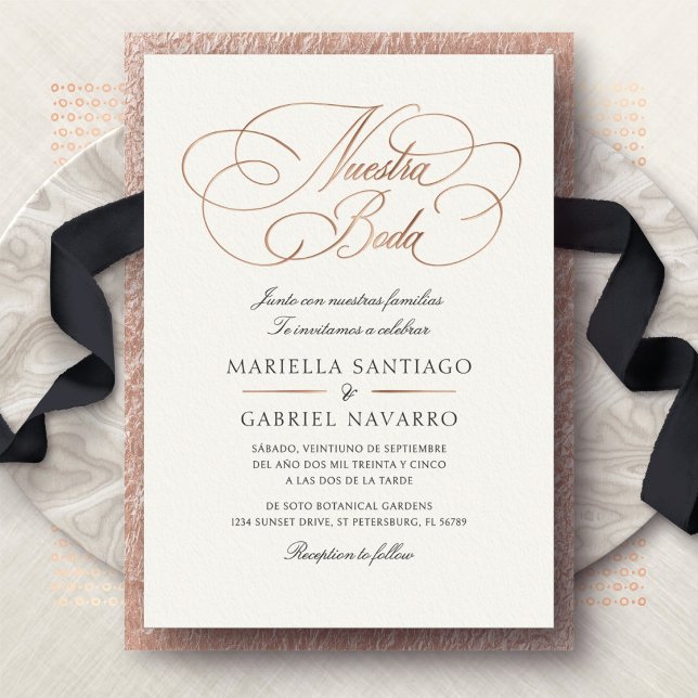 Spanish Language Calligraphy Nuestra Boda Wedding Foil Invitation (Creator Uploaded)