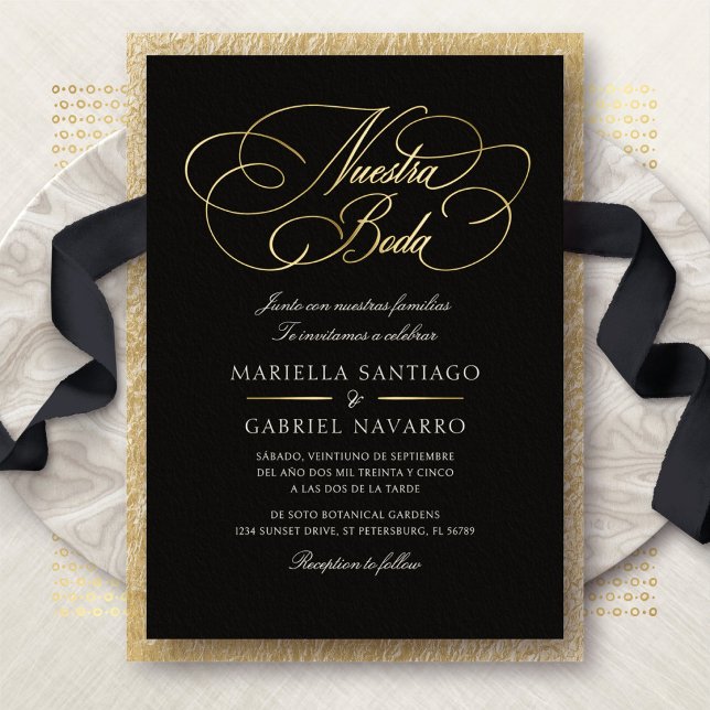 Spanish Language Calligraphy Nuestra Boda Wedding Foil Invitation (Creator Uploaded)