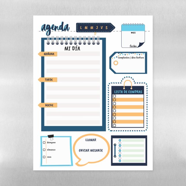 Spanish Language Daily Agenda / Vocabulary / Verbs Magnetic Dry Erase Sheet (Vertical)
