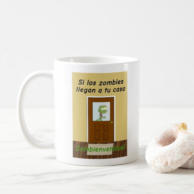 Spanish Language Joke Mug with Zombies | Espanol (With Donut)