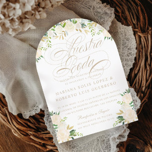 Spanish Language Nuestra Boda flores pintadas arc Invitation