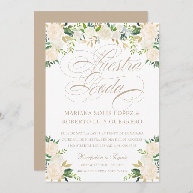 Spanish Language Nuestra Boda  flores pintadas Invitation (Front/Back)