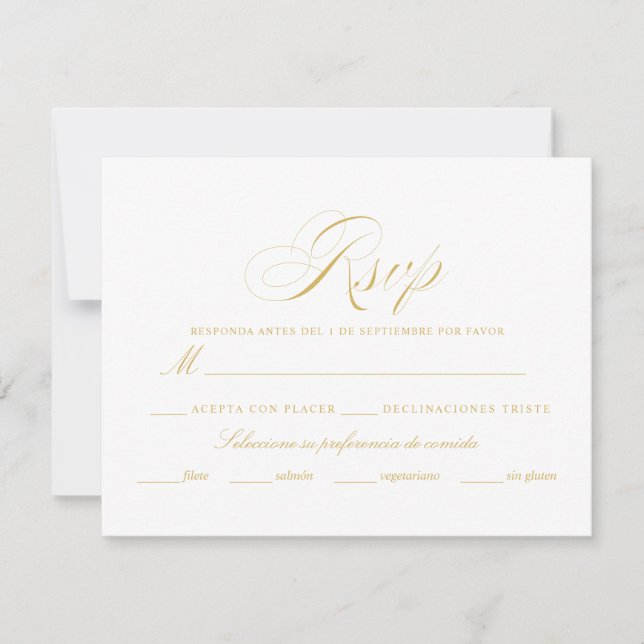 Spanish Language Nuestra Boda Gold RSVP Card (Front)