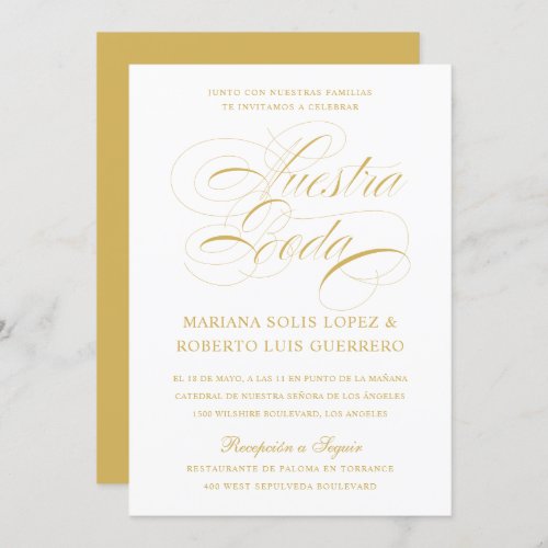 Spanish Language Nuestra Boda Gold Wedding Invitation