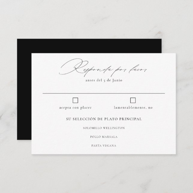 Spanish Language Nuestra Boda Negro Caligrafía RSVP Card (Front/Back)
