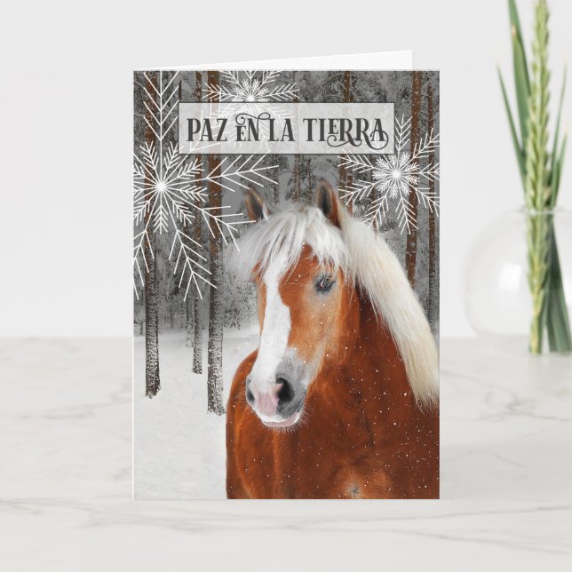 Spanish Language Peace on Earth Winter Horse Holiday Card (Front)