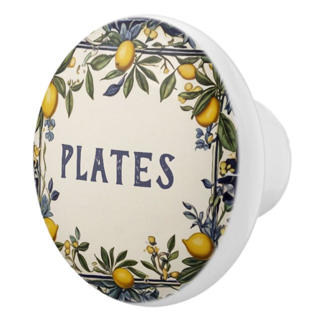 Spanish Lemon Custom Kitchen Cupboard Drawer Label Ceramic Knob (Right)