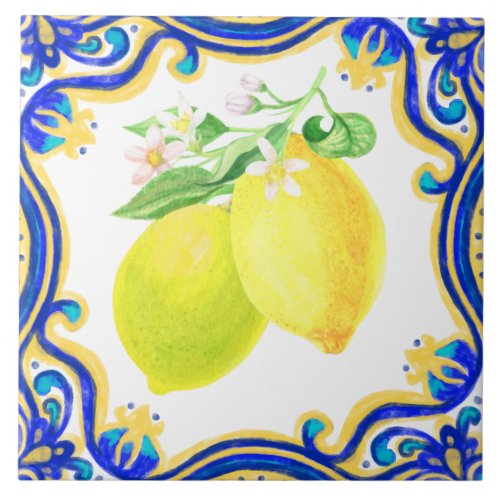 Spanish Lemon Mediterranean Yellow Blue Ceramic Tile