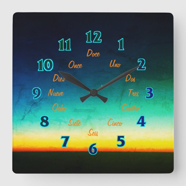 Spanish Letters Square Wall Clock (Front)