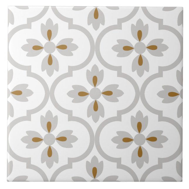 Spanish light grey mediterranean floral bathroom ceramic tile (Front)