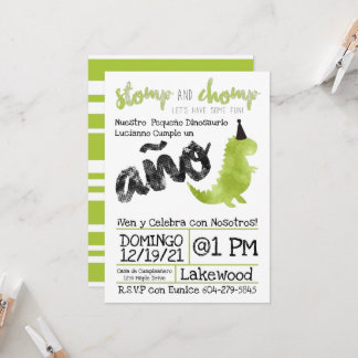 Spanish Little Dino dinosaurio verde Chico Invitation