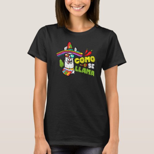 Spanish Llama Como Se Llama Cinco De Mayo Llama T_Shirt
