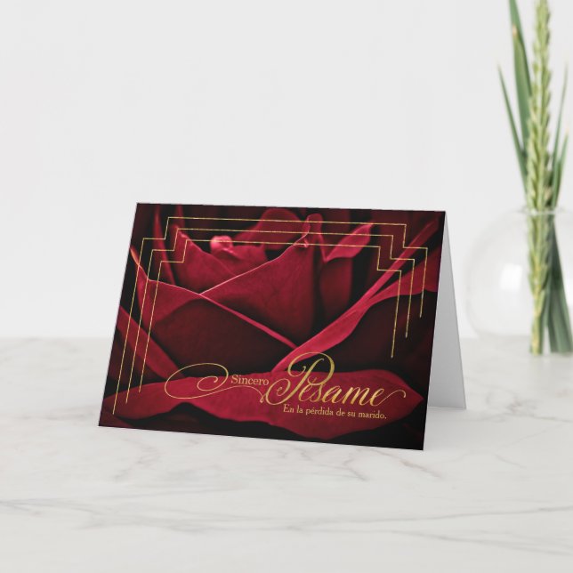 Spanish Loss of a Husband Sympathy Crimson Rose Card (Front)