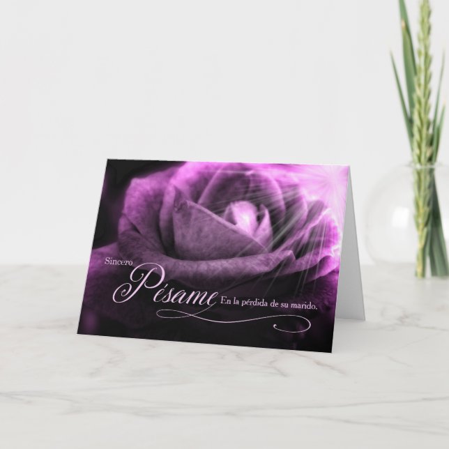 Spanish Loss of a Husband Sympathy Purple Rose Card (Front)