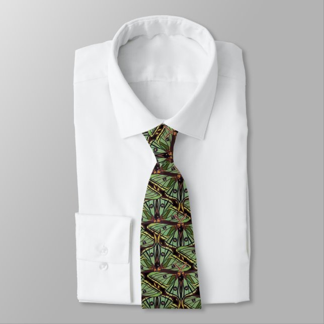 Spanish Luna Moth Pattern Neck Tie (Tied)