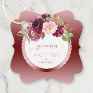 Spanish Luxury Burgundy Blush Floral Gold Bautizo Favor Tags