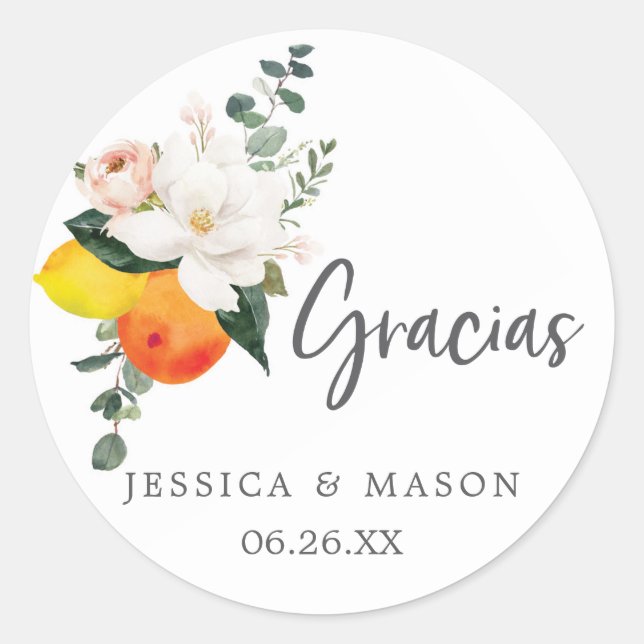 Spanish Magnolia Citrus Favor Stickers (Front)