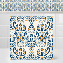 Spanish Majolica Cute Folk Folk Art Cat Pattern