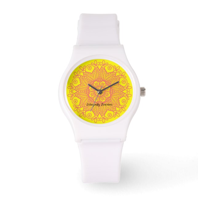 Spanish mandela-Yellow and salmon pink Watch (Front)