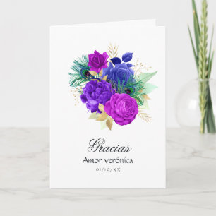 Spanish Mardi Gras Watercolor Floral Quinceañera Letterpress Thank You Card