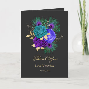 Spanish Mardi Gras Watercolor Floral Quinceañera Thank You Card