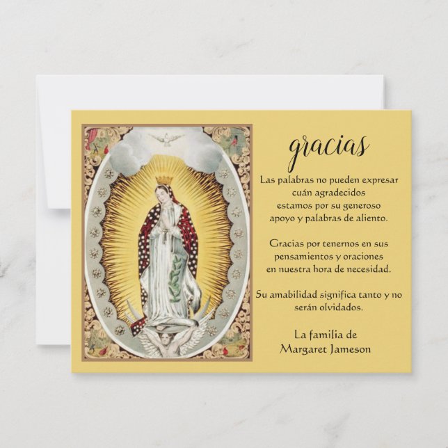 Spanish Mary Guadalupe Thank You Condolence (Front)