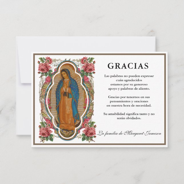 Spanish Mary Guadalupe Thank You Condolence Card (Front)