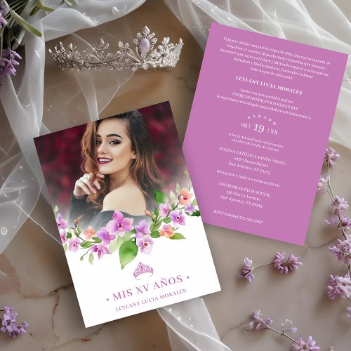 Spanish Mauve Princess Crown  Garland Mis XV Aos Invitation