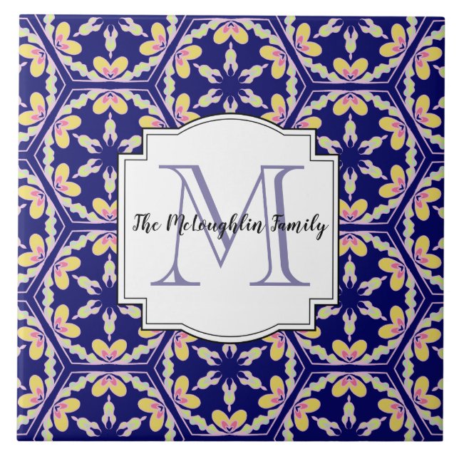 Spanish Mediterranean Style | Family Monogram Ceramic Tile (Front)