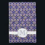 Spanish Mediterranean Style | Family Monogram Kitchen Towel<br><div class="desc">Here's a great personalized decorative addition to your kitchen hand towel collection or anywhere in your home that the Spanish, Mediterranean style fits right in. The tile pattern in deep indigo blue with repeating floral design makes an eye catching statement together with your family monogram. Be sure to check out...</div>