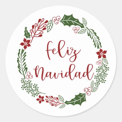Spanish Merry Christmas Wreath Feliz Navidad Classic Round Sticker