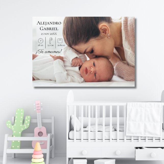 Spanish Metric System Baby Birth Stats Large Photo Gallery Wrap (Creator Uploaded)